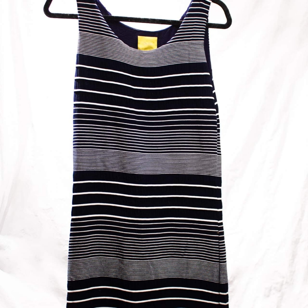 Blue and white striped dress.